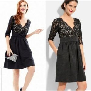 ELIZA J LACE & FAILLE FIT & FLARE BLACK DRESS